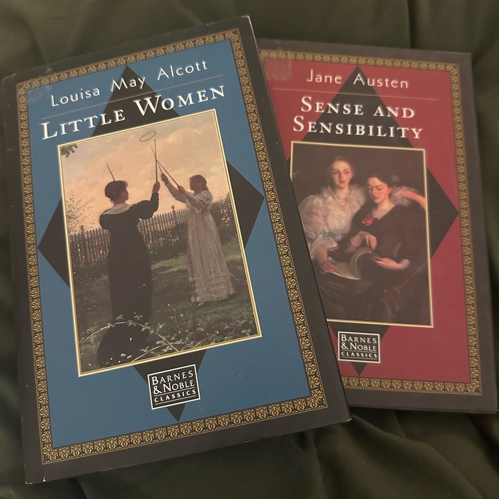 Classic Novels in Blue and Red Covers (Austen & Alcott)